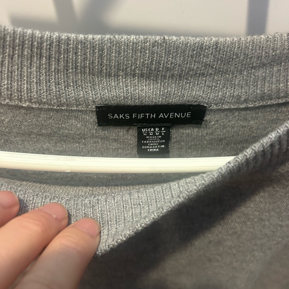 Saks Fifth Avenue Light Gray sweatshirt with faux fur cuffs - Picture 3 of 4